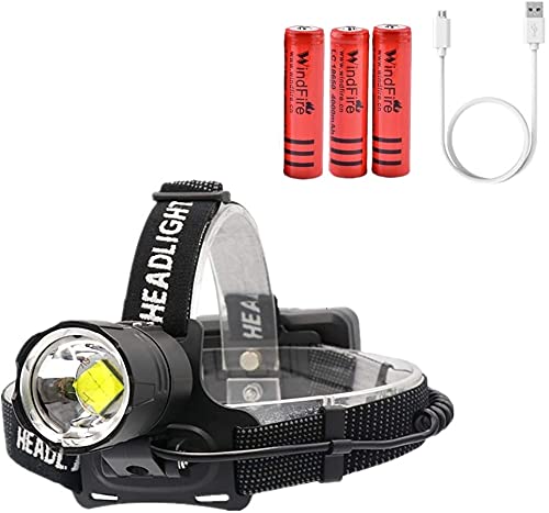 WINDFIRE 200000 Lumen wiederaufladbare Stirnlampe, XHP70.2 Superhelle leistungsstarke LED-Stirnlampe, Fokus einstellen 3 Modi wasserdichter Scheinwerfer, Powerbank-Funktion für Camping-Wandern von WINDFIRE