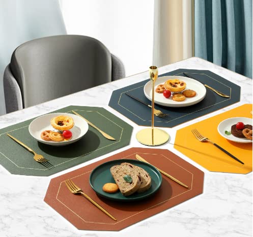 WINDFIRE Tischsets Leder 3er Set, Doppelseitigen Zweifarbiges Platzset Rutschfes Tischset Abwaschbar Abgrifffeste Hitzebeständig Platzdeckchen für Küche Restaurant Speisetisch (Blau, Braun, Grün) von WINDFIRE