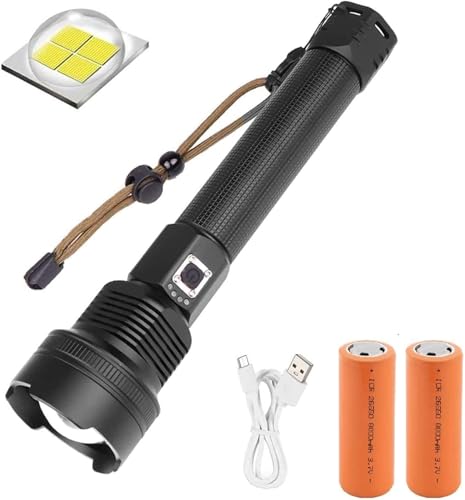 WINDFIRE XHP70 Taktische LED-Taschenlampe, 300000 Lumen ultrahelle wiederaufladbare USB-Taschenlampe, hohe Leistung wasserdicht Zoombare Hochleistungs-Taschenlampe mit 3 Modi für Camping-Notfälle von WINDFIRE