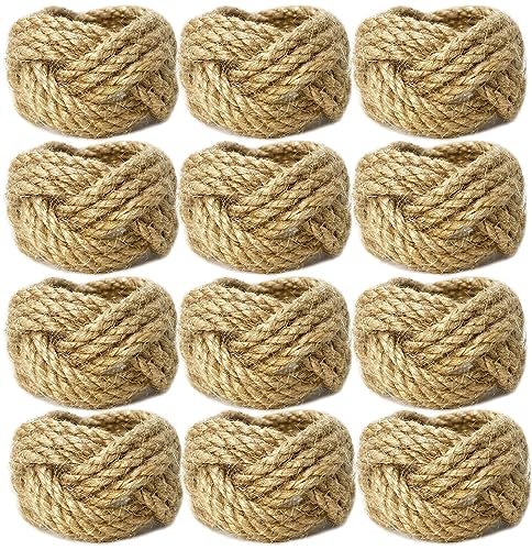WINGFISH Gewebte Serviettenringe, rustikale Jute-Serviettenringe, Naturbraun, runde Form, perfekt für Bauernhaus, Küste und rustikale Tischdekoration, 12 Stück von WINGFISH