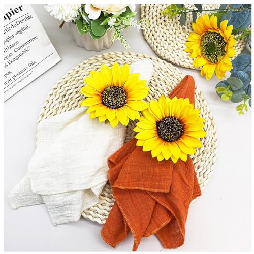 WINGFISH Serviettenringe mit Sonnenblumenmotiv, 12 Stück, Bauernhaus-Serviettenringe, Großpackung für Esstisch, rustikale Frühlingsblumen, Serviettenringhalter für Party, Versammlungen, Bankett, von WINGFISH