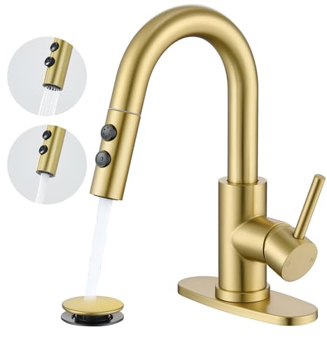 Bürstengold Badarmaturen mit herausziehbarem Sprüher, Einhebel-Edelstahl von WINKEAR
