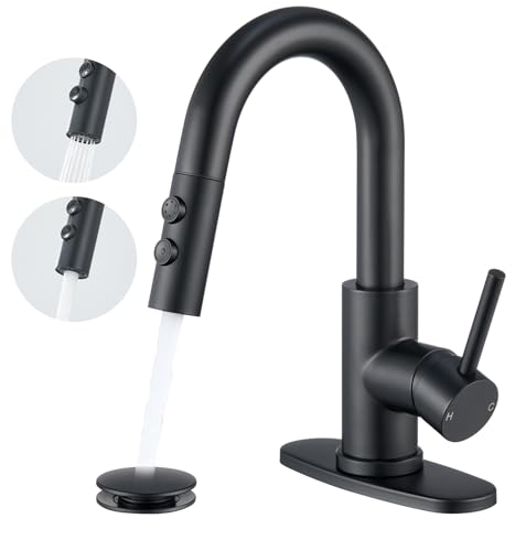 Mattschwarze Badezimmer-Armaturen mit herausziehbarem Sprüher, Einhebel-Edelstahl von WINKEAR