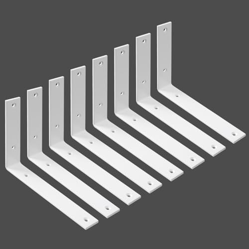 Regalhalterungen, 20,3 cm, L-Wandhalterungen, strapazierfähig, Metall, weiß, rustikale Industriehalterungen für Heimwerker, Öffnungsregale, Projekt-Hardware im Lieferumfang enthalten, 8 Stück von WINKER