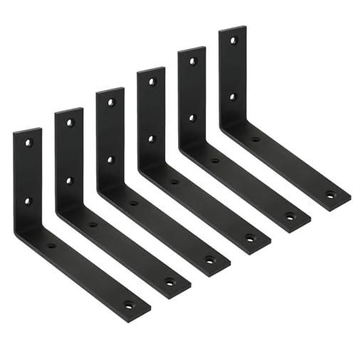 WINKER Regalhalterung, 6 Stück, 12,7 cm L x 10,2 cm H x 3,8 cm B 5 mm dick, strapazierfähig, schwarz, 12,7 cm Metall, Eisen, L-Halterungen für Wandregale von WINKER