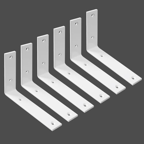 WINKER Regalhalterung, 6 Stück, 12,7 cm L x 10,2 cm H x 3,8 cm B 5 mm dick, strapazierfähig, weiß, 12,7 cm Metall, Eisen, L-Halterungen für Wandregale von WINKER