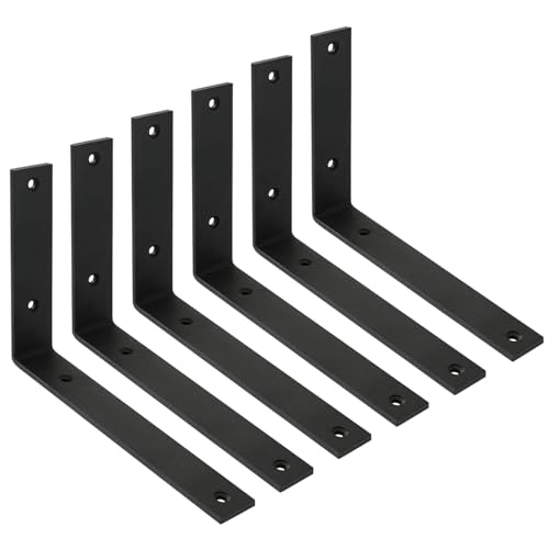 WINKER Regalhalterung, 6 Stück, 20,3 cm L x 20,3 cm H x 3,8 cm B 5 mm dick, strapazierfähig, schwarz, 20,3 cm, Metall, Eisen, L-Halterungen für Wandregale von WINKER