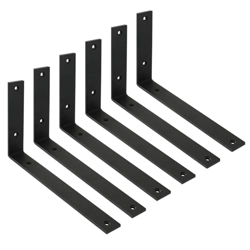 WINKER Regalhalterung, 6 Stück, 25,4 cm L x 15,2 cm H x 3,8 cm B 5 mm dick, strapazierfähig, schwarz, 25,4 cm große Metalleisen-L-Halterungen für Wandregale von WINKER