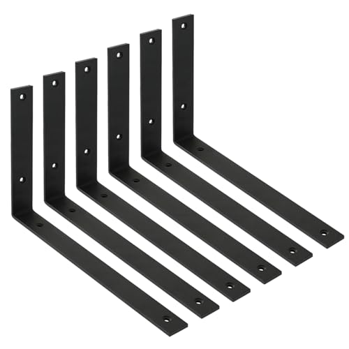 WINKER Regalhalterung, 6 Stück, 30,5 cm L x 20,3 cm H x 3,8 cm B 5 mm dick, strapazierfähig, schwarz, 30,5 cm Metall, Eisen, L-Halterungen für Wandregale von WINKER