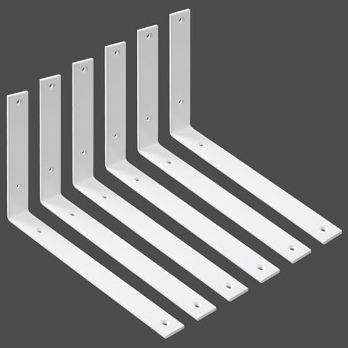 WINKER Regalhalterung, 6 Stück, 30,5 cm L x 20,3 cm H x 3,8 cm B 5 mm dick, strapazierfähig, weiß, 30,5 cm Metall, Eisen, L-Halterungen für Wandregale von WINKER