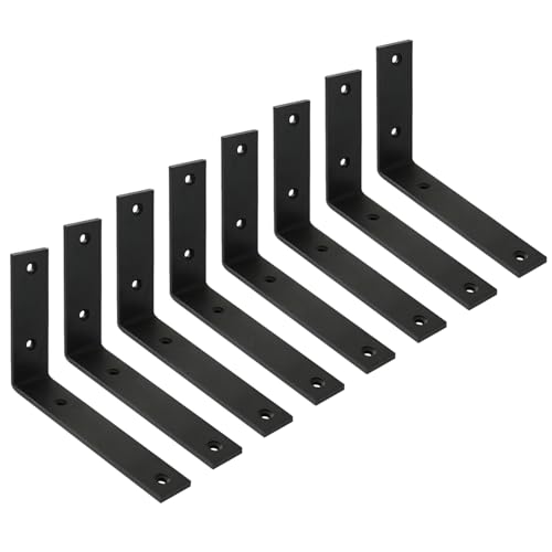 WINKER Regalhalterung, 8 Stück, 12,7 cm L x 10,2 cm H x 3,8 cm B 5 mm dick, strapazierfähig, schwarz, 12,7 cm Metall, Eisen, L-Halterungen für Wandregale von WINKER