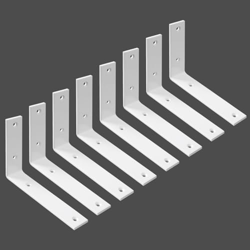 WINKER Regalhalterung, 8 Stück, 12,7 cm L x 10,2 cm H x 3,8 cm B 5 mm dick, strapazierfähig, weiß, 12,7 cm, Metall, Eisen, L-Halterungen für Wandregale von WINKER