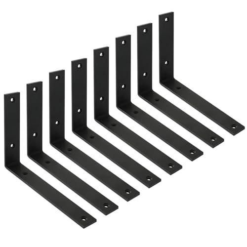 WINKER Regalhalterung, 8 Stück, 20,3 cm L x 20,3 cm H x 1,5 B 5 mm dick, strapazierfähig, schwarz, 20,3 cm, Metall, Eisen, L-Halterungen für Wandregale von WINKER