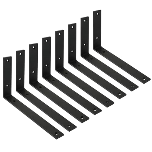 WINKER Regalhalterung, 8 Stück, 25,4 cm L x 15,2 cm H x 3,8 cm B, 5 mm dick, strapazierfähig, schwarz, 25,4 cm Halterungen für Regale, Eck-L-Halterung für Wandregale, Metall, Eisen, Regalhalterungen von WINKER