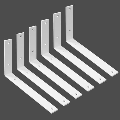 WINKER Regalhalterung, 8 Stück, 25,4 cm L x 15,2 cm H x 3,8 cm B 5 mm dick, strapazierfähig, weiß, 25,4 cm, Metall, Eisen, L-Halterungen für Wandregale von WINKER