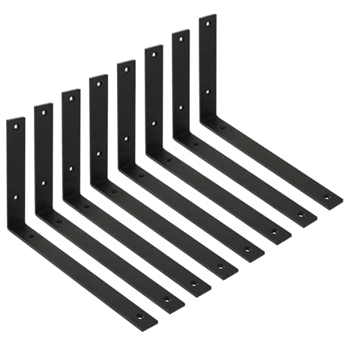 WINKER Regalhalterung, 8 Stück, 30,5 cm L x 20,3 cm H x 3,8 cm B 5 mm dick, strapazierfähig, schwarz, 30,5 cm Metall, Eisen, L-Halterungen für Wandregale von WINKER