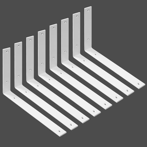 WINKER Regalhalterung, 8 Stück, 30,5 cm L x 20,3 cm H x 3,8 cm B 5 mm dick, strapazierfähig, weiß, 30,5 cm große Metall-Eisen, L-Halterungen für Wandregale von WINKER