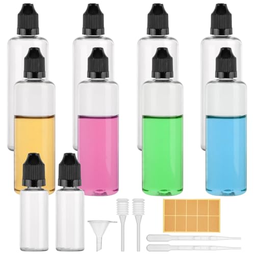 Liquid Flaschen 100ml, 8×100ml Leere Quetschflaschen mit 2×20ml Tropfflasche, Plastikflaschen zum Befüllen mit Kindersicherung Deckel, Inkl.Transfer Pipette Frühlingsstroh Trichter Etikettenaufkleber von WINKIO