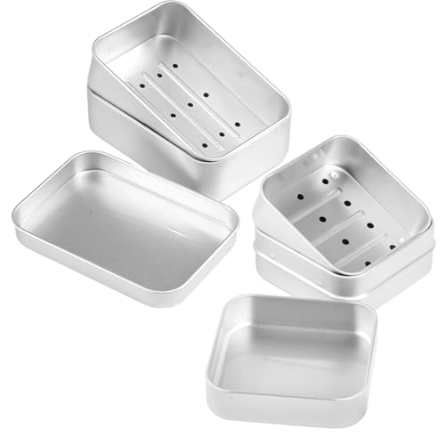 Seifendose aus Aluminium, Seifenschalen mit Abtropfgitter, Seifenbox Reise Klein Wasserdicht, Feuchtigkeitsbeständig Rostfrei Seifenschalen aus Metall zu Hause Reisen (Silber - 2pcs Quadrat+Rechteck) von WINKIO