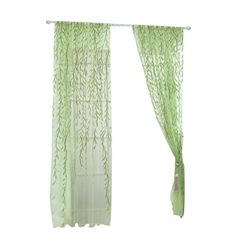 Gardine Fenster winomo Vorhang transparent mit Motiv Blatt grün 100 x 200 cm von WINOMO