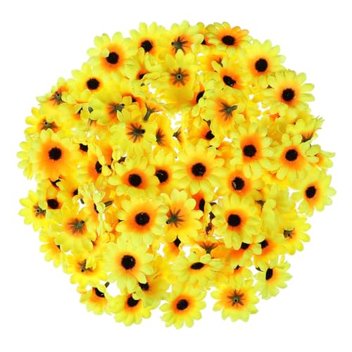 WINOMO 100pcs lebensechte künstliche Plastik Sonnenblume Köpfe Home Party Dekoration-Props (gelb) von WINOMO