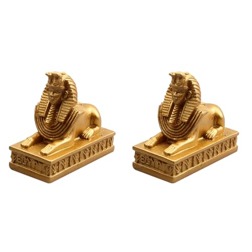 WINOMO Ägyptisch Pharao Statue Harz Egyptian Sphinx Figur Griechisch Skulptur Schreibtisch Wohnkultur Ornament für Home Büro Deko 2 Stück (Golden) von WINOMO