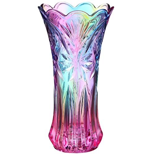 WINOMO Einzigartige Kristallglasvase, dekorative Regenbogenvase, Blumenbehälter, Esstisch, Tafelaufsatz, bunte Glasvase für Zuhause, Büro, Hochzeit von WINOMO