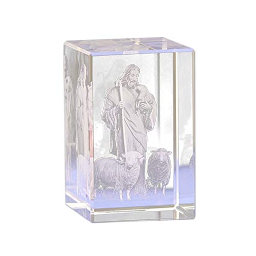 Kristall Jesus Statue Glaswürfel Jesus Hirten Gravur Modell 3D Figur Kunst Krippe Feng Shui Souvenirs Handwerk für Religiöse Ornamente Heimtextilien von WINOMO