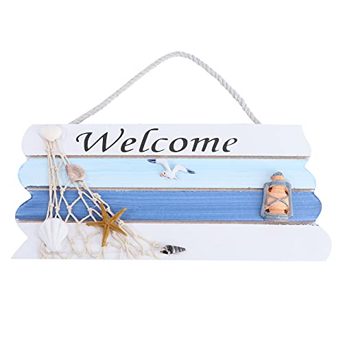 WINOMO Willkommen Türschilder, Mediterraner Stil Willkommensschild Aus Holz, Nautisch Willkommen Holzschild Aufhängen Welcome Wandschild für Haustür Hochzeit Party Wand von WINOMO