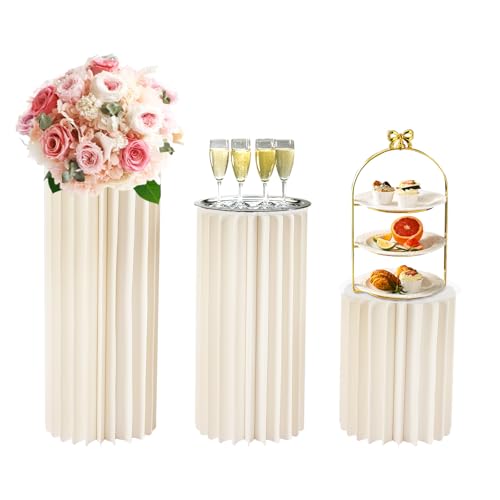 Blumenständer aus Pappe, 3 Teiliger Hochzeitsblumenständer aus Pappe Faltbar 50kg Tragfähigkeit Faltbares Papierständer Display Zylindrischer Blumenständer für Hochzeiten Partys Gartendekorationen von WINPANG