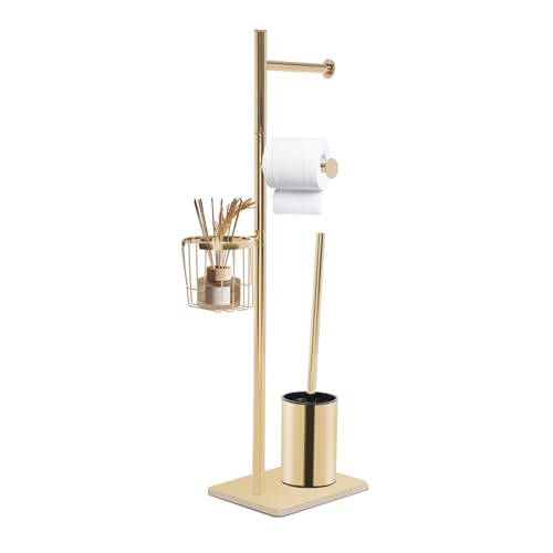 Toilettenpapierhalter, Bodenstehender Goldener Toilettenpapierhalter mit Toilettenbürste 360 Grad Schwenkbarer Edelstahl Toilettenpapierhalter für Badezimmer Gästezimmer Hotel Gold von WINPANG