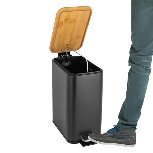 WINPANG Mülleimer, Mit Deckel Fußbetätigt Küchenabfalleimer Badezimmer Mülleimer Robust Schwarz Modern Rechteckig für Küche Bad Haushalt​ von WINPANG