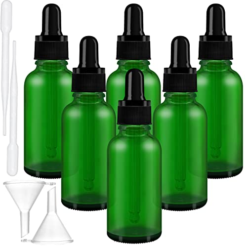 WINSDL 30 ml Pipettenflasche Tropfflasche, Ein Set mit 6 Grünen Flaschen mit Ätherischen Ölen Aus Glas mit Hoher Härte, mit 2 Tropfer und Trichter Unterstützen von WINSDL