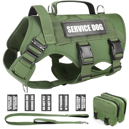 WINSEE Taktisches Hundegeschirr mit Hundeleine, Service-Arbeitsweste mit 10 Haustier-Patches für Hunde, kein Ziehen, Militärgeschirr und Rucksack für Training, Jagd, Spazierengehen von WINSEE