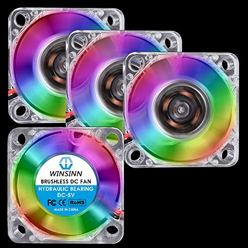 WINSINN 30mm RGB Lüfter 5V, LED Bunter 3D Drucker Mikro 5 Volt Lüfter 3010 Hydrauliklager, Bürstenlose Kühlung 30mm x 10mm 2PIN (4er Pack) von WINSINN