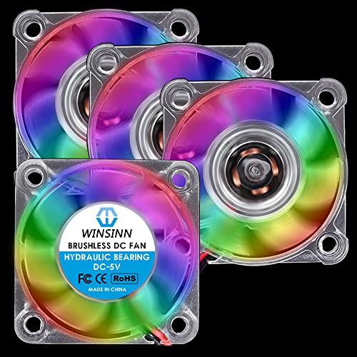 WINSINN 40mm RGB Lüfter 5V, LED Bunter 3D Drucker Mikro 5 Volt Lüfter 4010 Hydrauliklager, Bürstenlose Kühlung 40mm x 10mm 2PIN (4er Pack) von WINSINN