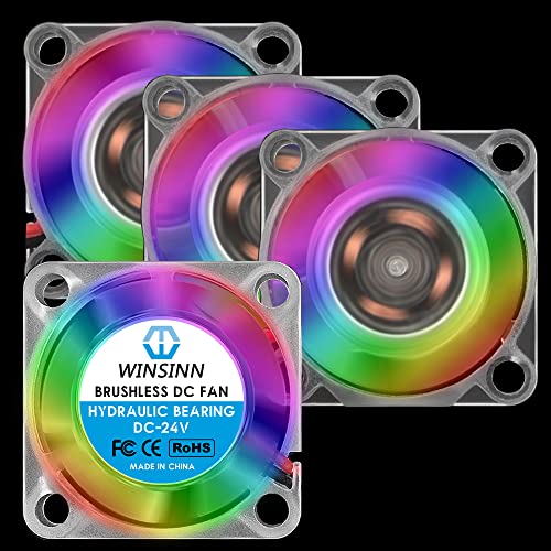 WINSINN 25mm RGB Lüfter 12V, LED Bunter 3D Drucker Mikro 12 Volt Lüfter 2510 Hydrauliklager, Bürstenlose Kühlung 25mm x 10mm 2PIN (4er Pack) von WINSINN