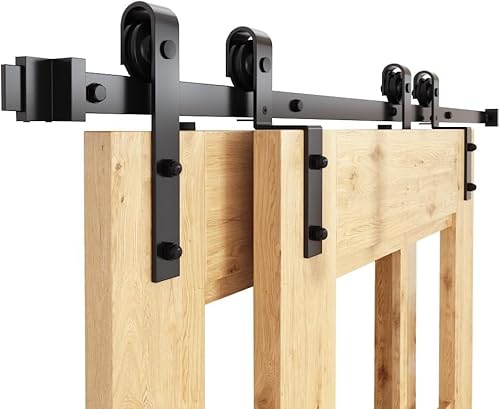 WINSOON 150CM einläufige Bypass-Schiebetürschiene, Doppeltür-Kit, robuste Schiebetür, einbahnig, antike Rolle für Schrank, Schrank, passend für Doppeltür, 76 cm breite Tür von WINSOON