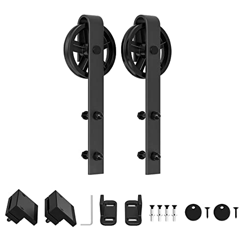 WINSOON Schiebetüraufhängungs-Hardware für Scheunentür, 2 Stück, schwarz, großes Speichenrad (2 Stück) von WINSOON