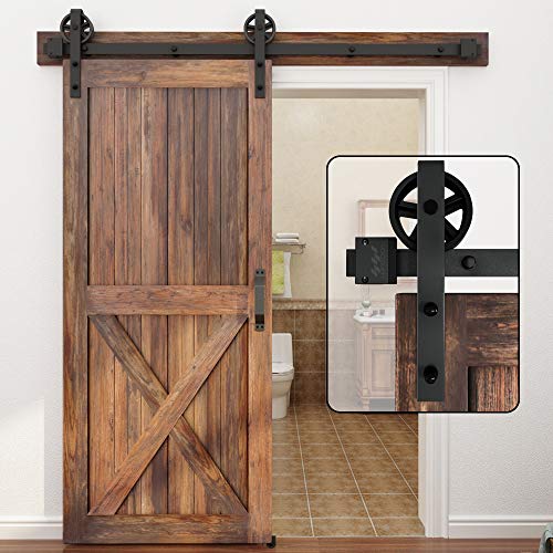 WINSOON einzelne Holz mit Scheunentor Hardware Basic schwarz Big Spoke Wheel Roller Kit Garage Closet Carbon Stahl Flat Track System, schwarz WINSOON einzelne Holz mit Scheunentor Hardware Basic schwarz Big Spoke Wheel Roller Kit Garage Closet Carbon Stahl Flat Track System, schwarz von WINSOON
