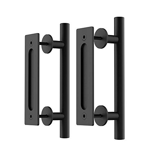 WINSOON 2 Pack 30 cm/12 inch Barn Door Handle Hardware Black with Flush Finger Pull, Large Rustic, Pull and Flush Heavy Duty Handle Pair Set von WINSOON