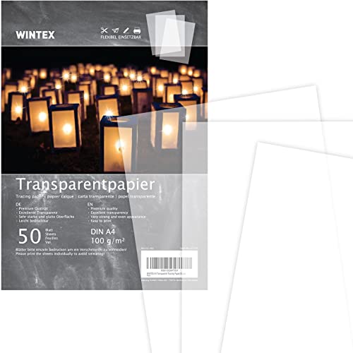 WINTEX DIN A4 Transparentpapier 50 Blatt, 100g/qm – transparentes Bastelpapier, Pauspapier, Architektenpapier, Tracing Paper, Laternenpapier von WINTEX