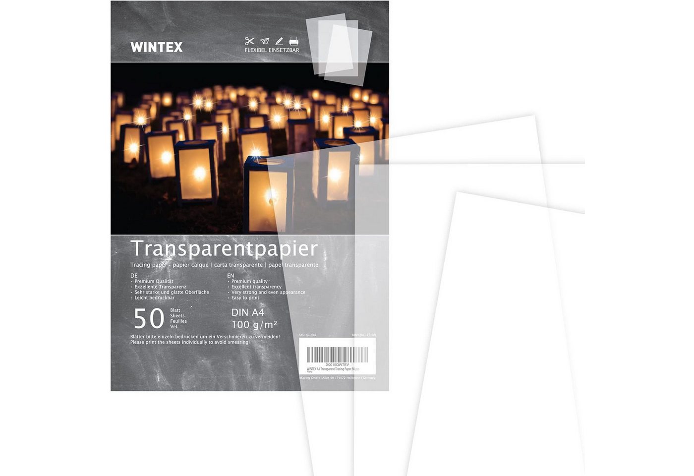 WINTEX Transparentpapier Transparentpapier A4 50 Blatt 100g/qm, Transparentpapier DIN A4 50 Blatt 100g/qm von WINTEX