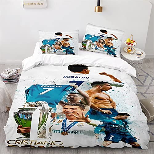 WINUO Fußball-Stars Cristiano Ronaldo Bettwäsche Sets 135x200cm,Schlafkomfort Bettbezug mit 2 Kissenbezug 50 x 75cm Mikrofaser,3-Teiliges Set von WINUO