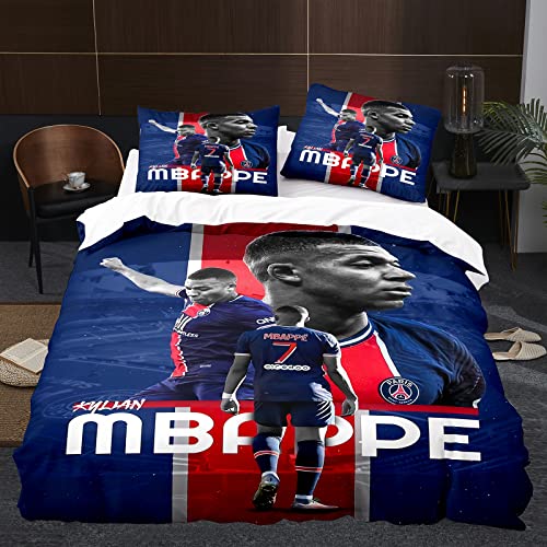 WINUO - Fußballstars in Paris Mbappe Bettwäsche Set 135x200cm Mikrofaser - 3D Digital Print Bettwäsche und 1 Kissenbezug 80x80cm von WINUO