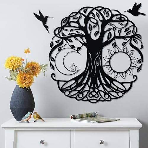 12in Baum des Lebens Metall Wandkunst, schwarzes Metall Kunstwerk für Wand mit 2 Stück schwarzem Metall Vogel Silhouette, Baum des Lebens Wanddekor für nordische Dekor Wohnzimmer Outdoor Indoor 12in Baum des Lebens Metall Wandkunst, schwarzes Metall Kunstwerk für Wand mit 2 Stück schwarzem Metall Vogel Silhouette, Baum des Lebens Wanddekor für nordische Dekor Wohnzimmer Outdoor Indoor von WINUSD
