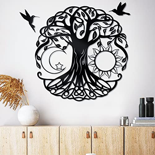 18in Baum des Lebens Metall Wandkunst, Schwarzes Metall Kunstwerk für Wand mit 2 Pcs Schwarzes Metall Vogel Silhouette, Baum des Lebens Wanddekor für Nordische Dekor Wohnzimmer Outdoor Indoor 18in Baum des Lebens Metall Wandkunst, Schwarzes Metall Kunstwerk für Wand mit 2 Pcs Schwarzes Metall Vogel Silhouette, Baum des Lebens Wanddekor für Nordische Dekor Wohnzimmer Outdoor Indoor von WINUSD