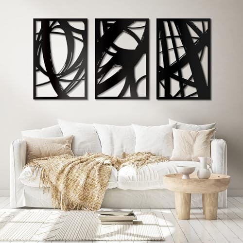 WINUSD 3Pcs 23 * 15in Abstrakte Schwarze Metall Wandkunst, 3D texturierte Metall Kunstwerk für Wand, Moderne Hollow Out Design Metall Wandskulpturen, Metall Wandkunst für Wohnzimmer, Büro, Restaurant WINUSD 3Pcs 23 * 15in Abstrakte Schwarze Metall Wandkunst, 3D texturierte Metall Kunstwerk für Wand, Moderne Hollow Out Design Metall Wandskulpturen, Metall Wandkunst für Wohnzimmer, Büro, Restaurant von WINUSD