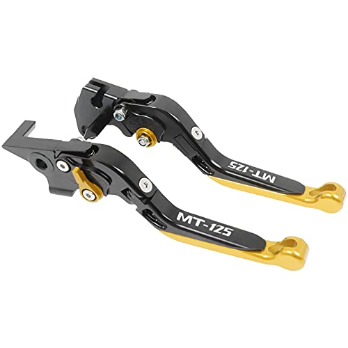 WINVOX Bremshebel und Kupplung Replacement For Ya Ma Ha MT125 MT 125 MT-125 2014-2019 Motorradzubehör CNC Einstellbare Klapp Ausziehbare Bremskupplungshebel Griff(Black+Gold) von WINVOX