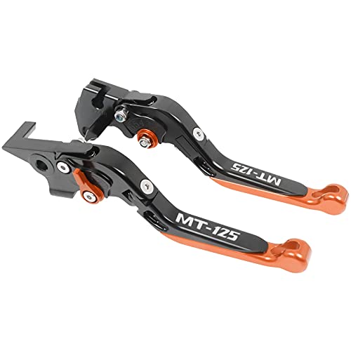 WINVOX Bremshebel und Kupplung Replacement For Ya Ma Ha MT125 MT 125 MT-125 2014-2019 Motorradzubehör CNC Einstellbare Klapp Ausziehbare Bremskupplungshebel Griff(Black+Orange) von WINVOX